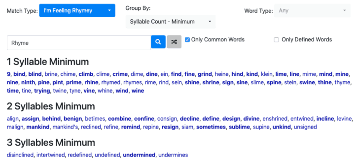 Dillfrog Muse Rhyming Dictionary