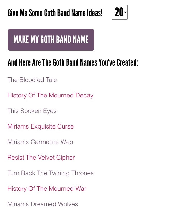 Goth Band Name Generator