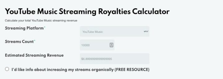 YouTube Music Royalties Calculator