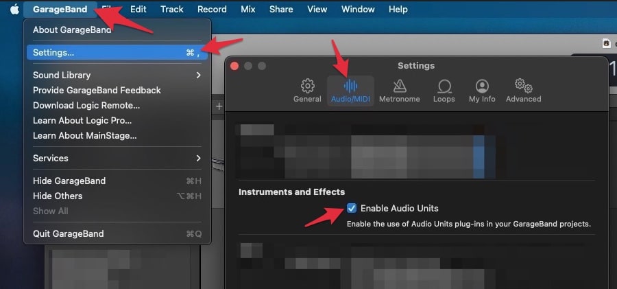 Enable Audio Units in Garageband