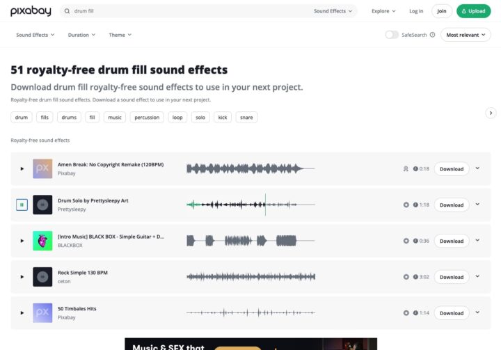Pixabay Royalty Free Drum Fill Sounds